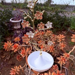 Gold, pink and  White Floral Jewelry Holder